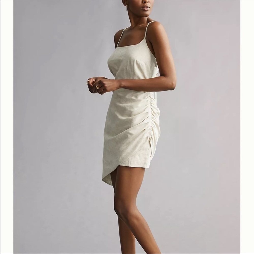 Anthropologie Flat White Ruched Mini Dress